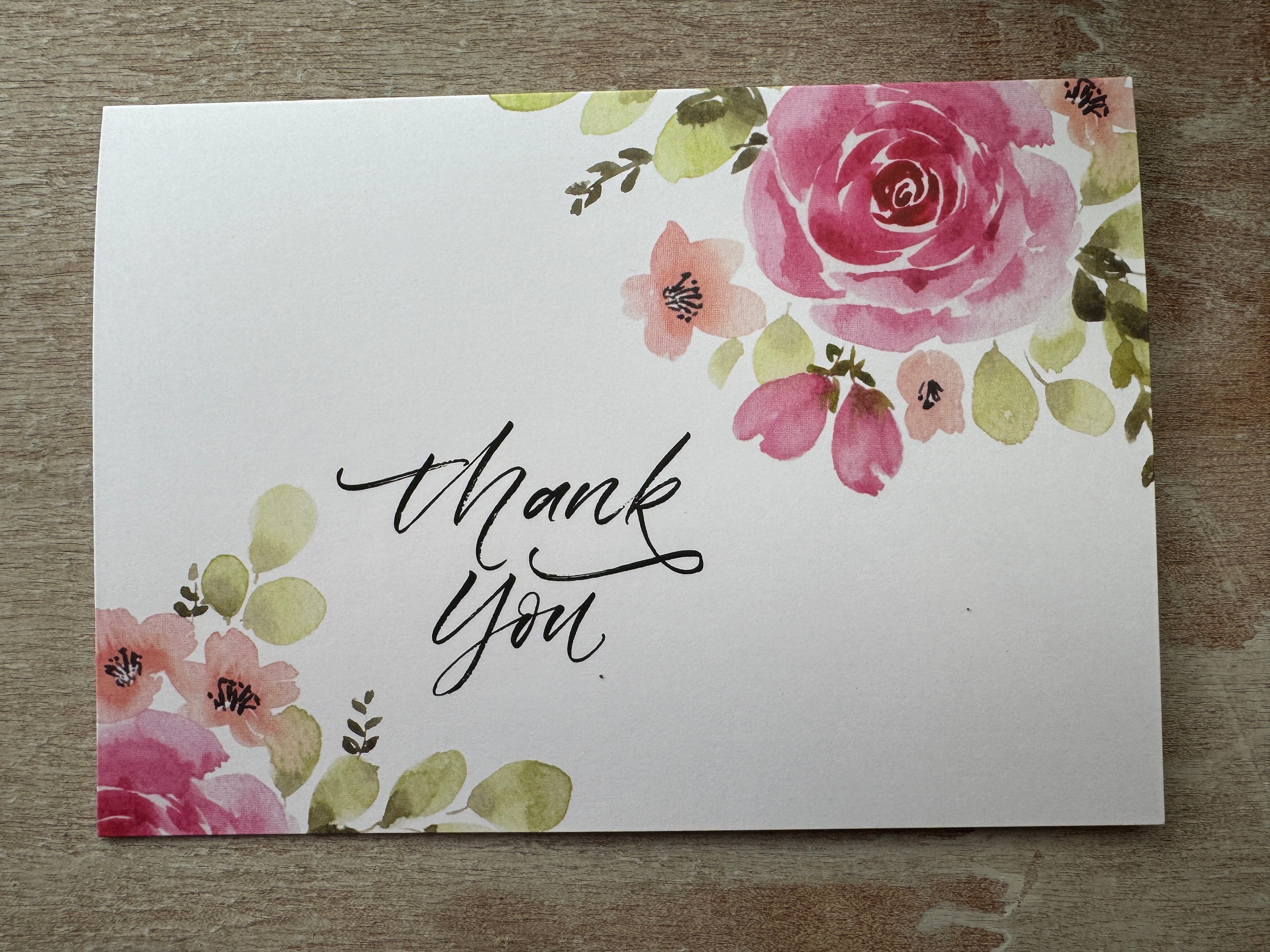 Floral Thank You Cards Set of 4 Rose Bouquet Stationery Hand Painted ...