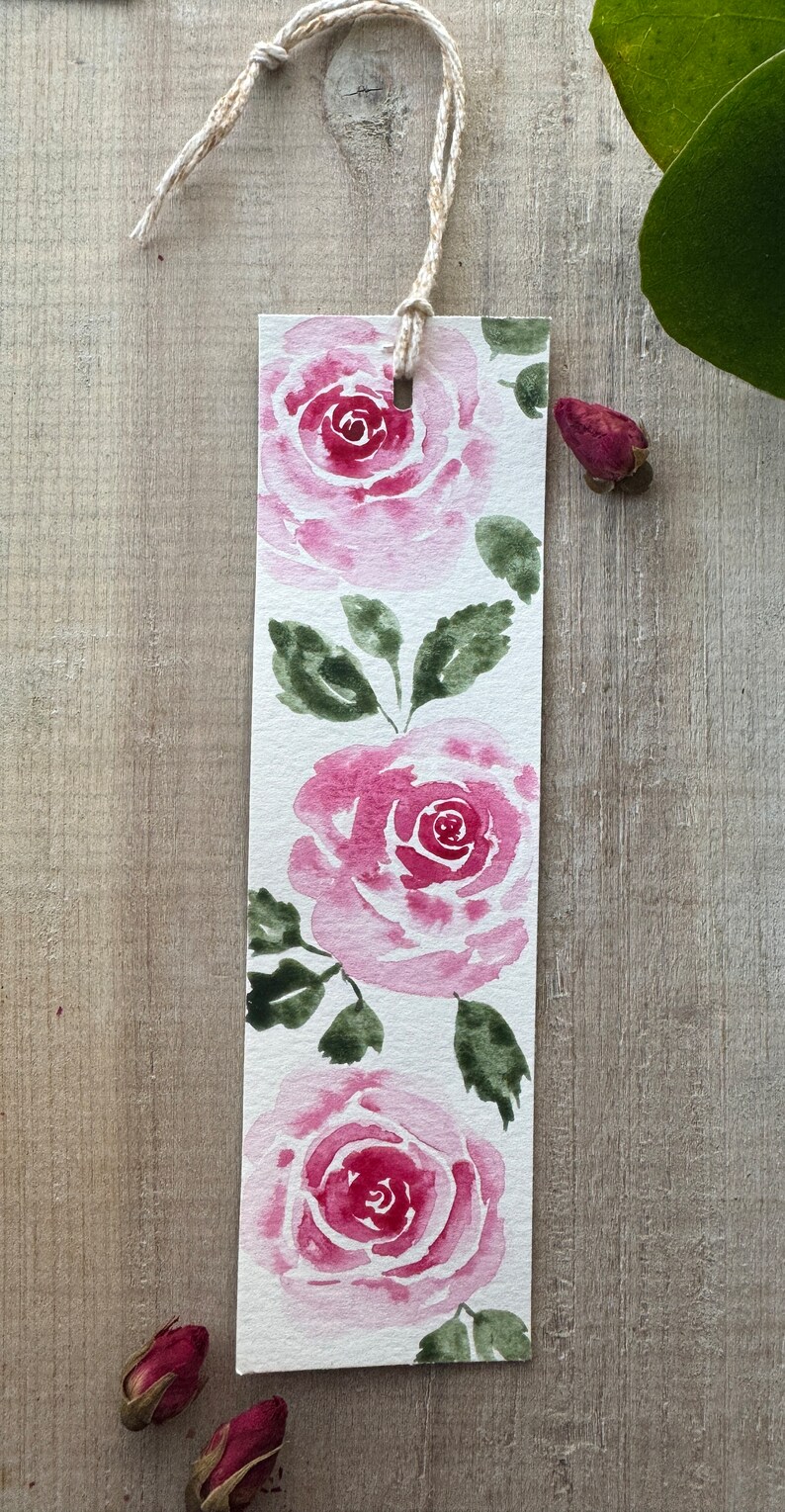 Hand-Painted Bookmark, Watercolor Rose book reader gifts bridal shower gifts image 4