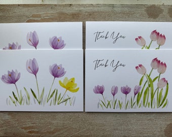 Spring Flower Cards | Set of 4 | Floral Stationery | Hand Painted Prints | Blank Cards with Envelopes | Greeting Cards | Thank You Cards