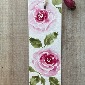 Hand-Painted Bookmark, Watercolor Rose book reader gifts bridal shower gifts image 2