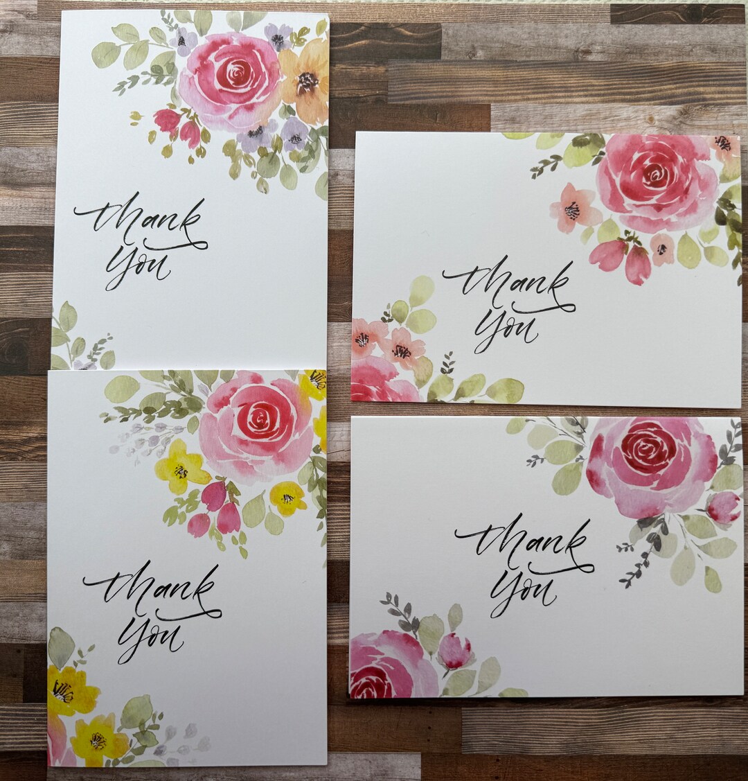 Floral Thank You Cards | Set of 4 | Rose Bouquet Stationery | Hand ...