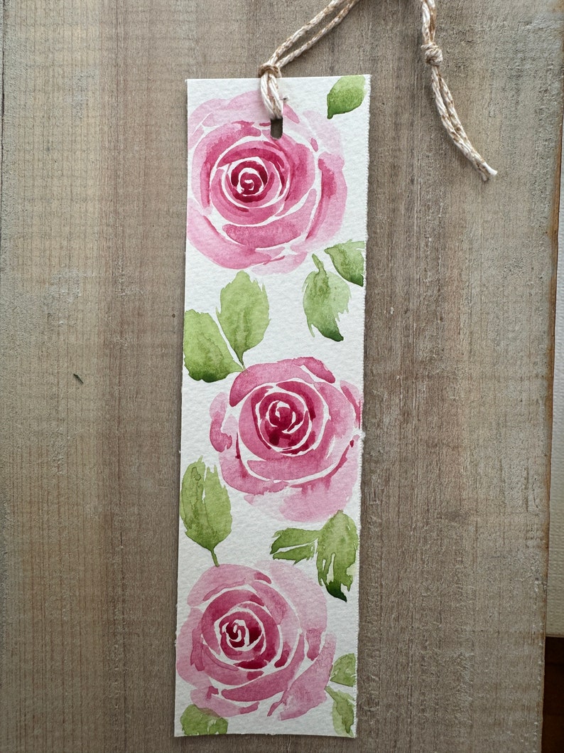 Hand-Painted Bookmark, Watercolor Rose book reader gifts bridal shower gifts image 3