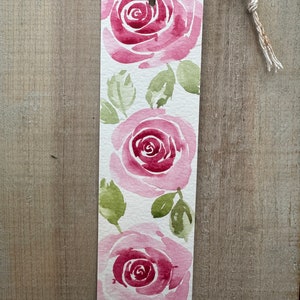 Hand-Painted Bookmark, Watercolor Rose book reader gifts bridal shower gifts image 1