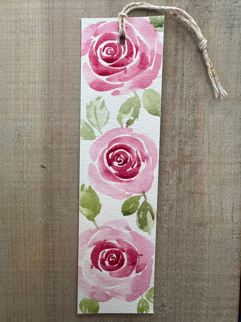 Hand-Painted Bookmark, Watercolor Rose book reader gifts bridal shower gifts image 1