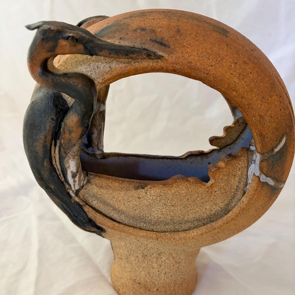 Blue Heron Basket Vase