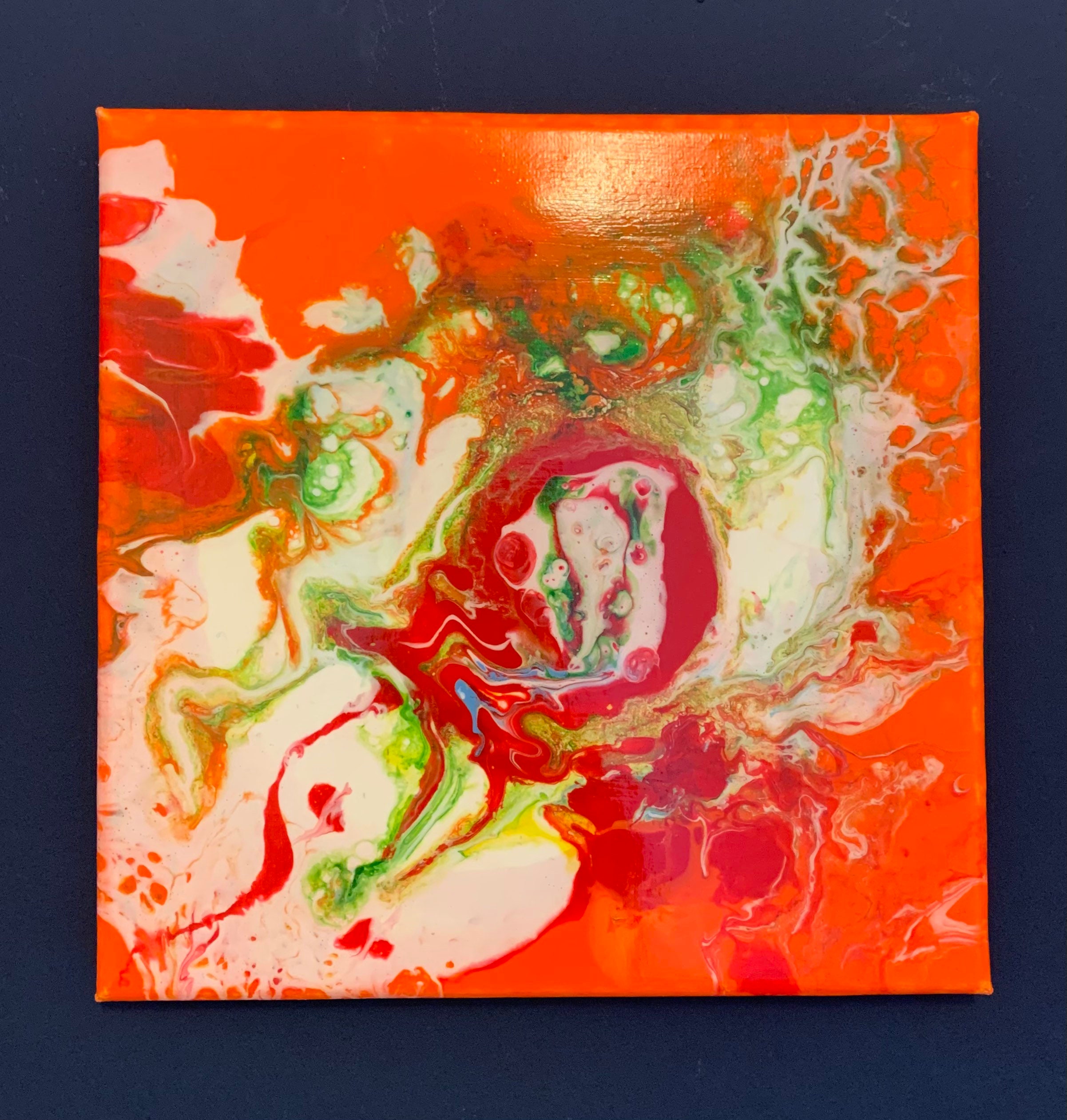 Acrylic Wall Art Orange Fluid Pour Painting on Canvas Etsy