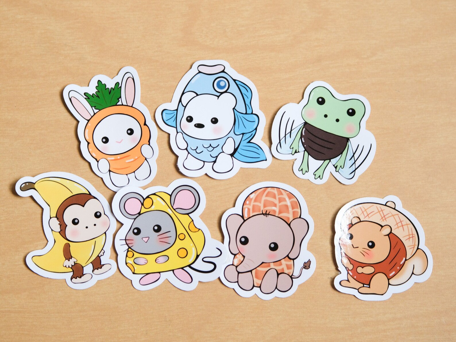Animals in Food Costumes Stickers Cute Animal Stickers Etsy
