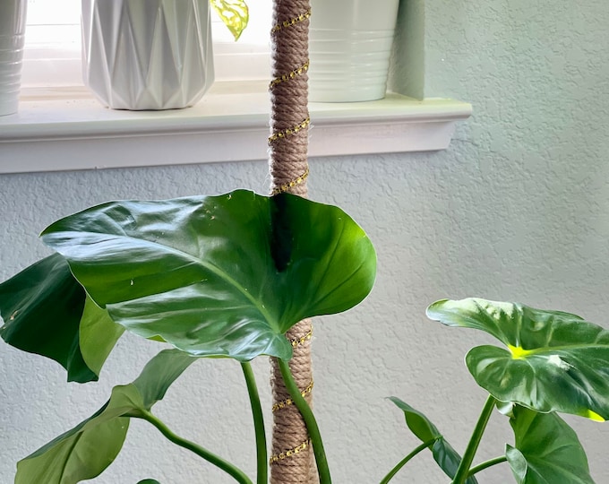 24 Inch Handmade Jute Plant Pole W/ Rhinestones for Monsteras