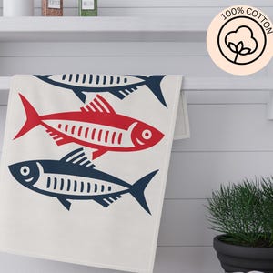 Nautical Maritim Sardines Decor Print | Cotton Tea Towels - Unique Nautical Kitchen Decor