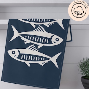 Nautical Maritim Sardines Decor Print | Cotton Tea Towels - Unique Nautical Kitchen Decor