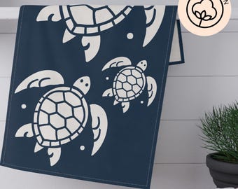 Toalla de cocina con diseño de tortuga marina: decoración de casa de playa costera