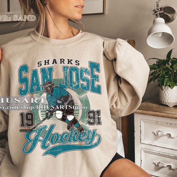 Retro San Jose Hockey Sweatshirt, Vintage San Jose Sharks Shirt, Sharks Hockey Sweatshirt, Womens Mens San Jose Hockey Fan Sweater