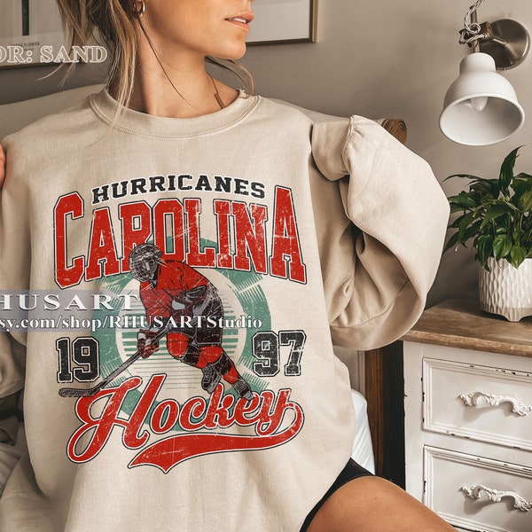 Retro Carolina Hockey Sweatshirt, Vintage Carolina Hurricanes Shirt, Hurricanes Hockey Sweatshirt, Womens Mens Carolina Hockey Fan Sweater