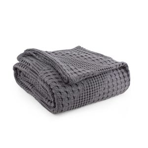 100% Cotton Soft Blanket Throw for Double Bed, 2 Seater Sofa, Couch, Settee, Waffle Bedding, Cozy Blanket 170x250 cm Grey