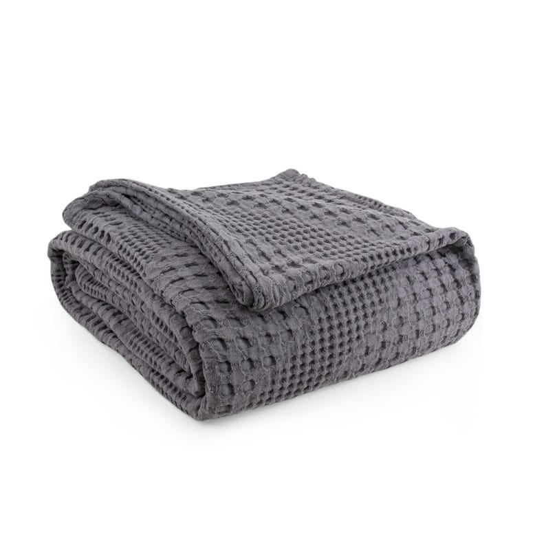 100% Cotton Soft Blanket Throw for Double Bed, 2 Seater Sofa, Couch, Settee, Waffle Bedding, Cozy Blanket 170x250 cm Grey