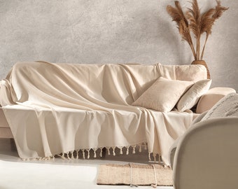 Large Cream Throw Blanket | Bedspread Double | Farmhouse Throw | Cream Throw For Sofa | Couch | Settee | Bed | Sofa Cover 170 x 230 cm