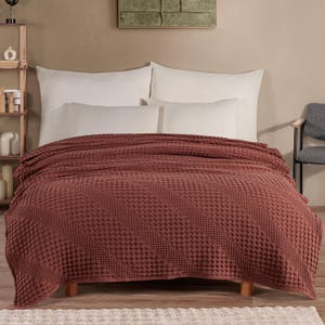 100% Cotton Soft Blanket Throw for Double Bed, 2 Seater Sofa, Couch, Settee, Waffle Bedding, Cozy Blanket 170x250 cm image 9
