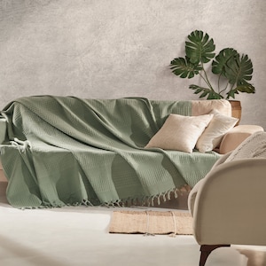 Sage Green Throw Waffle Blanket Large Sofa Throws King Size