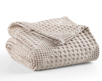 100% Cotton Soft Blanket Throw for Double Bed, 2 Seater Sofa, Couch, Settee, Waffle Bedding, Cozy Blanket 170x250 cm