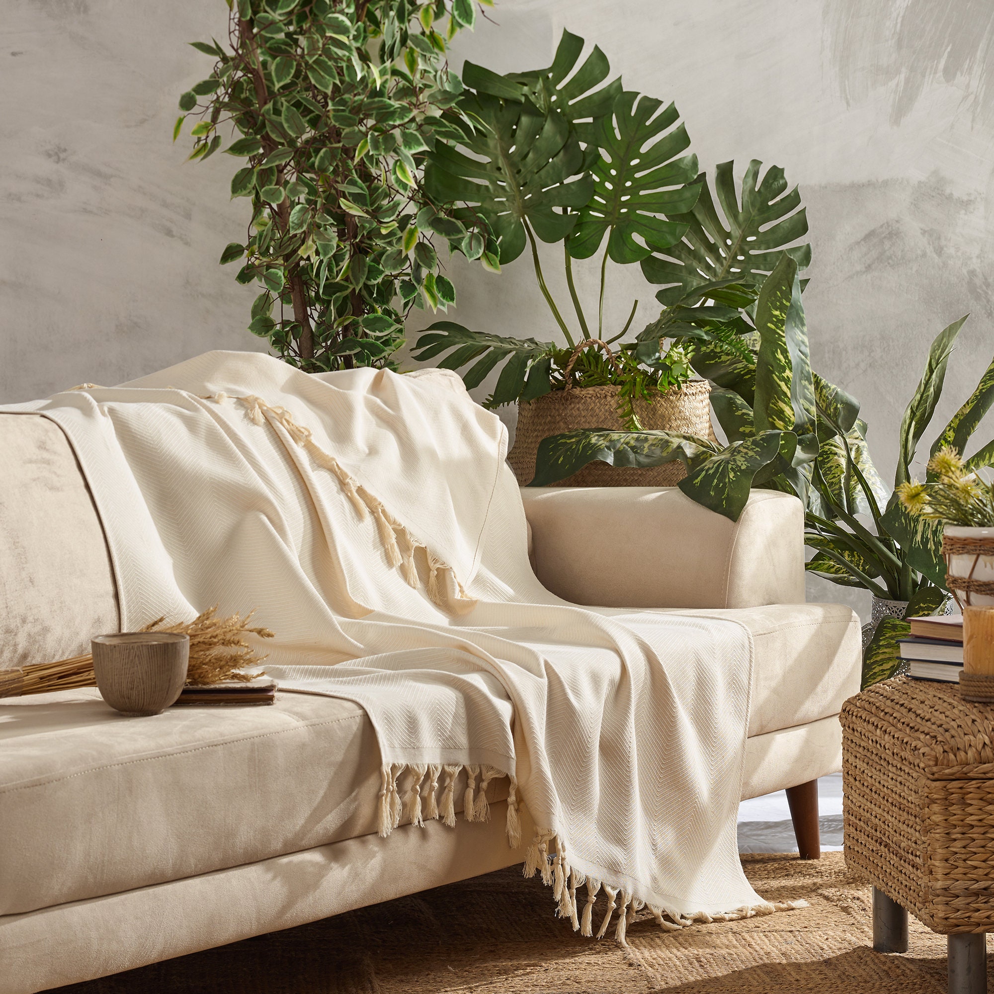 Cream Throw Blanket Cream Sofa Cover Organic Cotton Throw Boho Throw Blanket Armchair Cover 2nd Anniversary Gift New Home Gift Etsy Canada