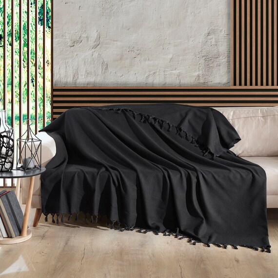 Large Black Throw for Sofa Black Bedspread Double Size Cotton Sofa Cover Black Bed Throw 200 X 230 Cm 78.5 X 90.50 Etsy Australia