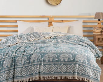 Boho Throw Blanket | Bohemian King Size Bed Throws | Large Cotton Blend Sofa Throw | Bedspread | 220 x 240cm