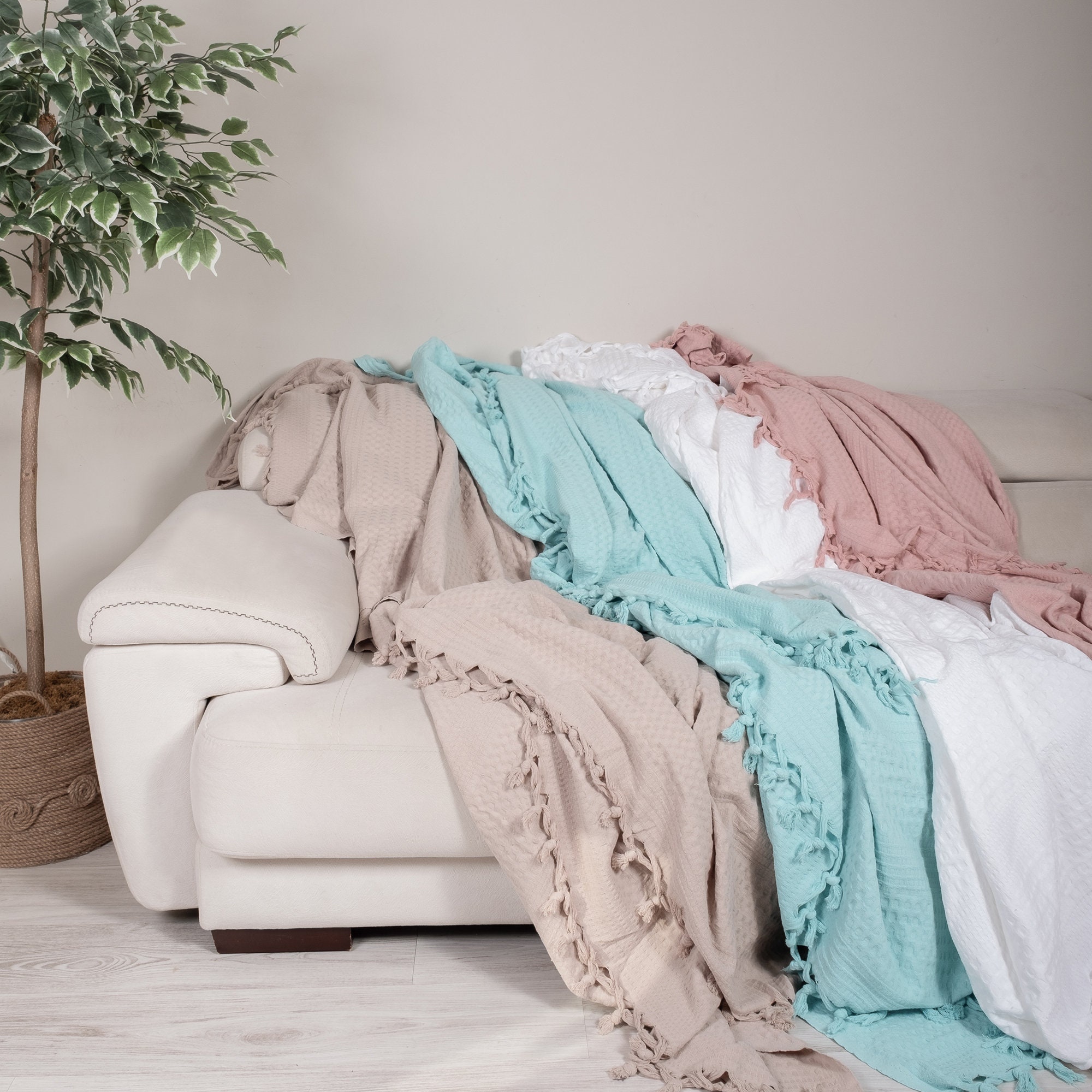 Haus & Garten Beige 100 Cotton Sofa Bed Throw Single Double King Size