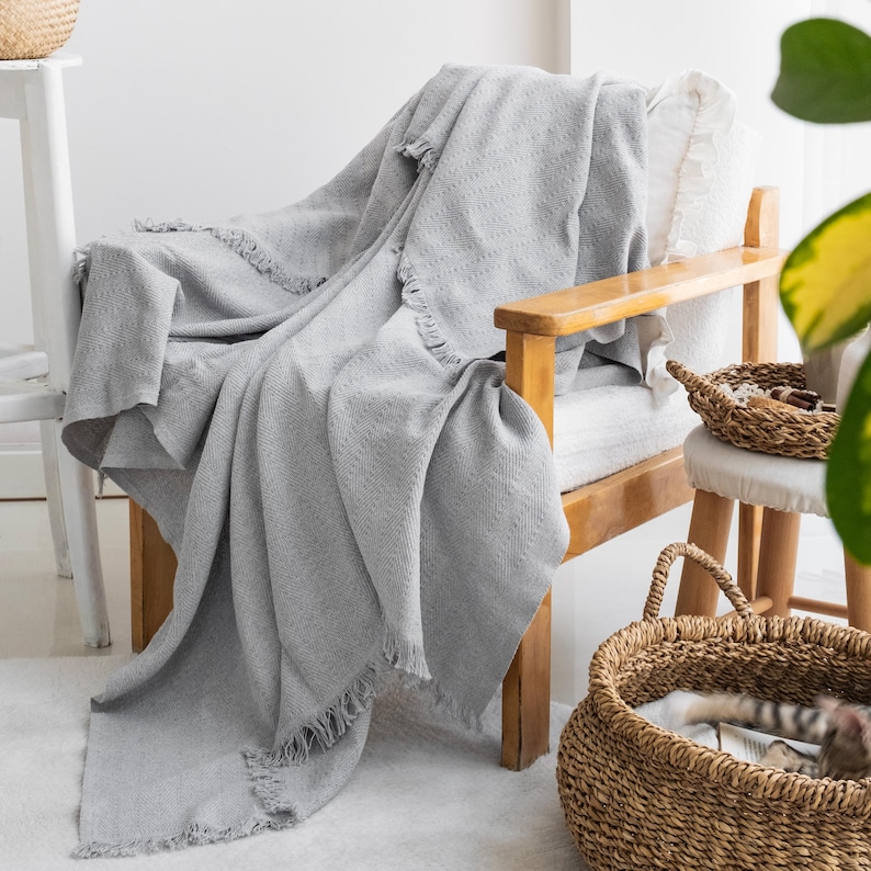 Cotton Throw Blanket, Soft Throw for Armchair, Sofa, Settee, Couch