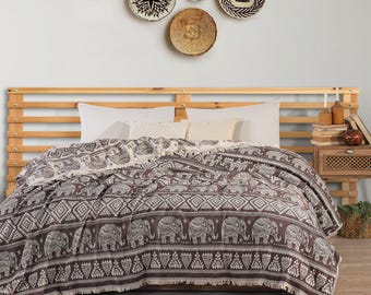Boho Throw Blanket | Bohemian King Size Bed Throws | Large Cotton Blend Sofa Throw | Bedspread | 220 x 240cm