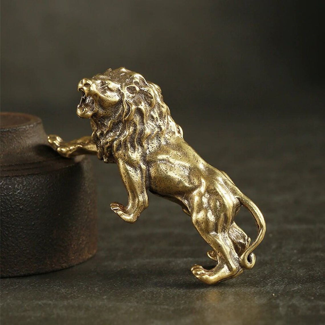 Pure Brass Lion Statue Home & Desk Décor Father's Day Etsy