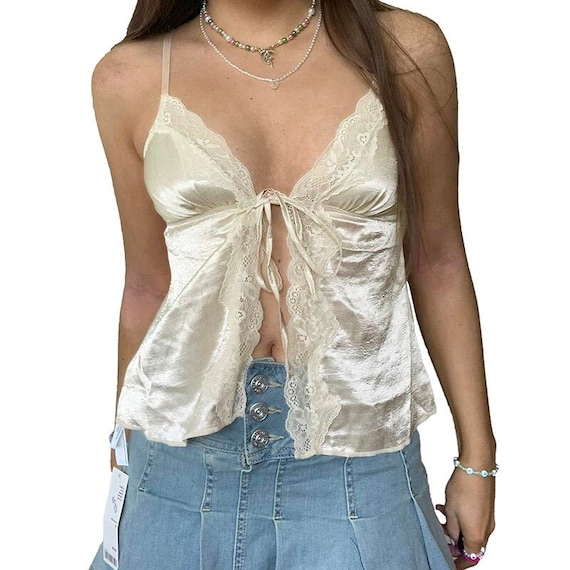 Coquette Lace Tie up Cami Top Grunge Fairycore Sleeveless - Etsy Israel