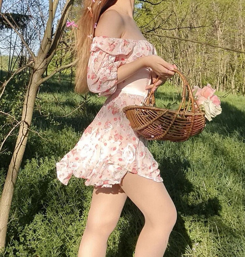 Coquette Aesthetic Pink Floral Corset Dress Cottagecore Etsy