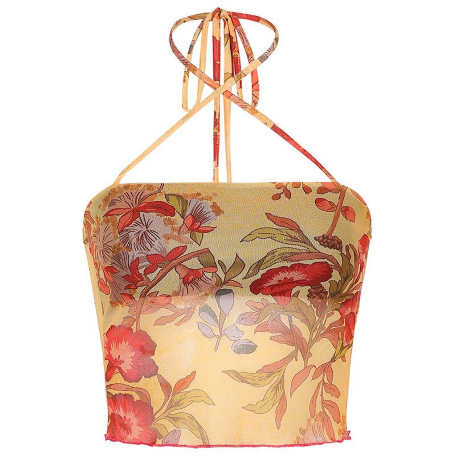 Vintage Floral Print Mesh Halter Tank Top Bohemian Pixie Etsy