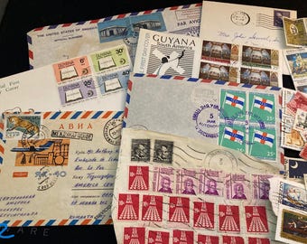 Vintage Letter Envelopes Collage Ephemera Mixed Media + 100 Stamps