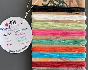 Hilo de lino encerado de 4 capas, tarjeta de 10 colores, 50 yardas en total, 5 yardas/10 colores para encuadernación de libros