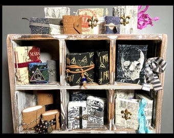 Mini Books Handmade - One-Of-A-Kind, Blank journals w/Some Printed Pages, Unique Closures, Some Have Charms, Beads, Leather Wraps & Fabric.