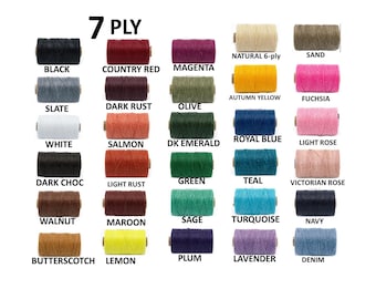 Hilo de lino encerado de 7 cabos en 29 colores - longitudes personalizadas - para encuadernación de libros