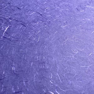 May include: A sheet of deep purple paper with a textured surface featuring embedded light-colored fibers. The material has a fibrous, handmade appearance with visible strands scattered throughout the solid violet background, creating a subtle pattern.