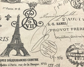 Tela de libro París Collage Imprimir tela con respaldo de papel para hacer portadas/forros de libros hechos a mano 15" x 32" y 19" x 32"