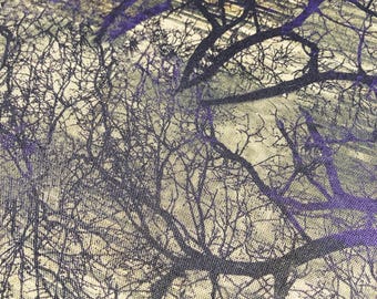 Book Cloth Tree Branches in black & gray  - Paper Backed Fabric to make hand-made book covers/liners; 12" x 14"