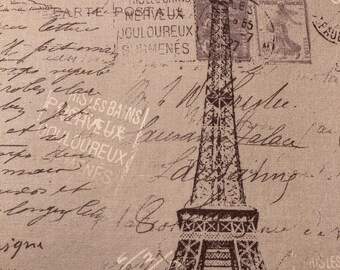 Tela de libro Collage de París Tela con respaldo de papel estampado gris para hacer portadas/forros de libros hechos a mano 19" x 30"