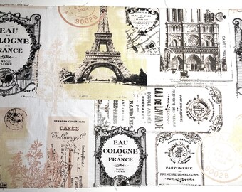 Book Cloth Paris & Eiffel Tower Paper Backed Fabric to make hand-made book covers/liners, 17" x 24" medium weight fabric.