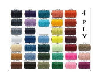 Hilo de lino encerado de 4 cabos - 37 colores - Longitudes personalizadas para encuadernación