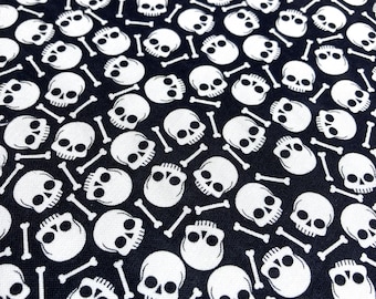 Book Cloth Skull Black & White - Paper Backed Fabric to make hand-made book covers/liners; 12.5" x 17"