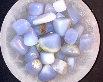 Chalcedony Blue Tumbled Stones - Throat Chakra Healing Crystals
