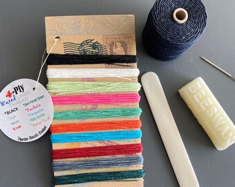 4-Ply Waxed Linen Thread 10 Color Card 50 Yards total 5 Yards/10 colors for Book Binding