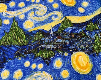 Tela para libros Tela con respaldo de papel con estampado de noche estrellada para hacer portadas/forros de libros hechos a mano de 16" x 24".
