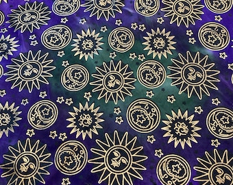 Tela para libros Tela con respaldo de papel con impresión Celestial GOLD para hacer portadas/forros de libros hechos a mano de 16" x 26".