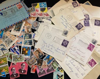 Vintage Letter Envelopes Collage Ephemera Mixed Media + 100 Stamps