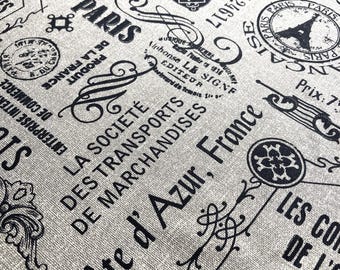 Book Cloth Paris Script Collage Print Fabric Paper Backed Fabric to make hand-made book covers/liners 18" x 25"
